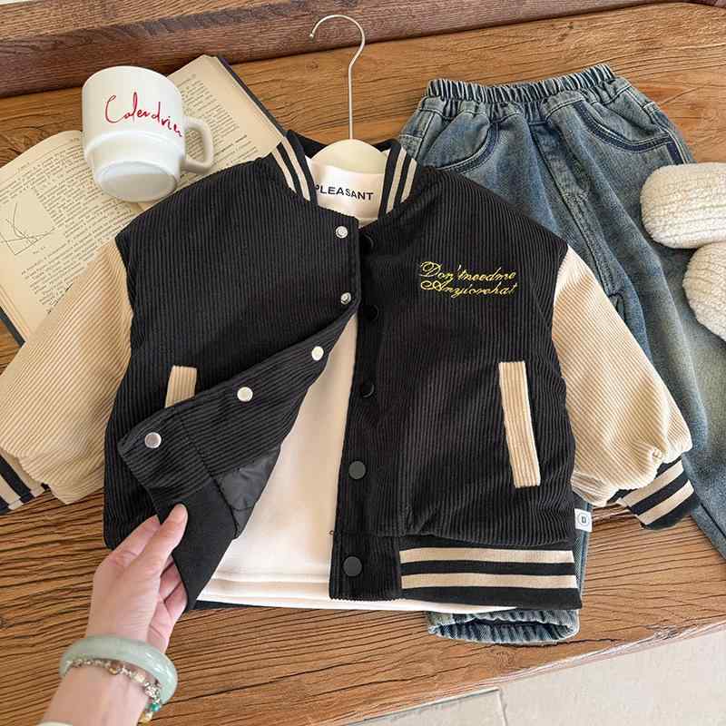 ジャケット 男の子 子供用 ベースボールジャケット スタジャン 中綿入り 厚手 防寒 韓国ファッション ..