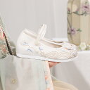 靴 レディース 漢服靴 チャイナシューズ 刺繍入り フラットパンプス インヒール ラウンドトゥ 布製 軽量 浅履き 一字ストラップ 中華服 古風 コスプレ 和装...