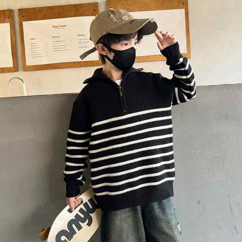 セーター 男の子 ジュニア 中大童 ポロ襟 長袖 カジュアルスタイル 無地 プルオーバー 柔らかい肌触り ..