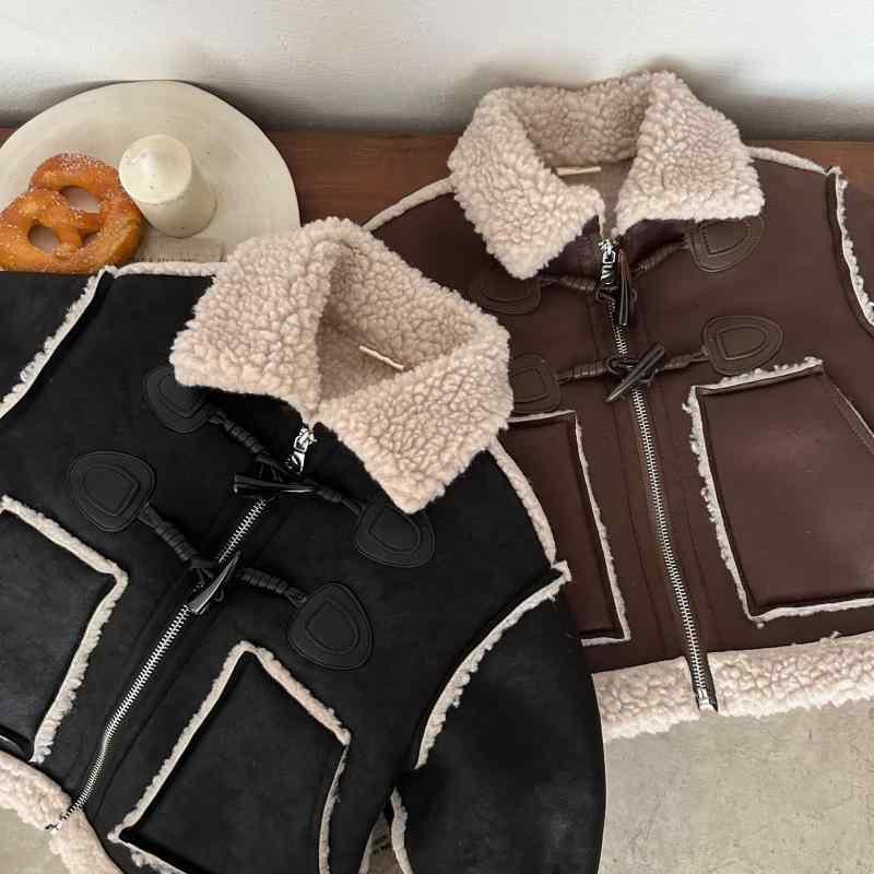 ジャケット キッズ ベビー 男の子 女の子 秋冬 襟付き 切り替え ボア ジップアップ ショート丈 無地 ソ..