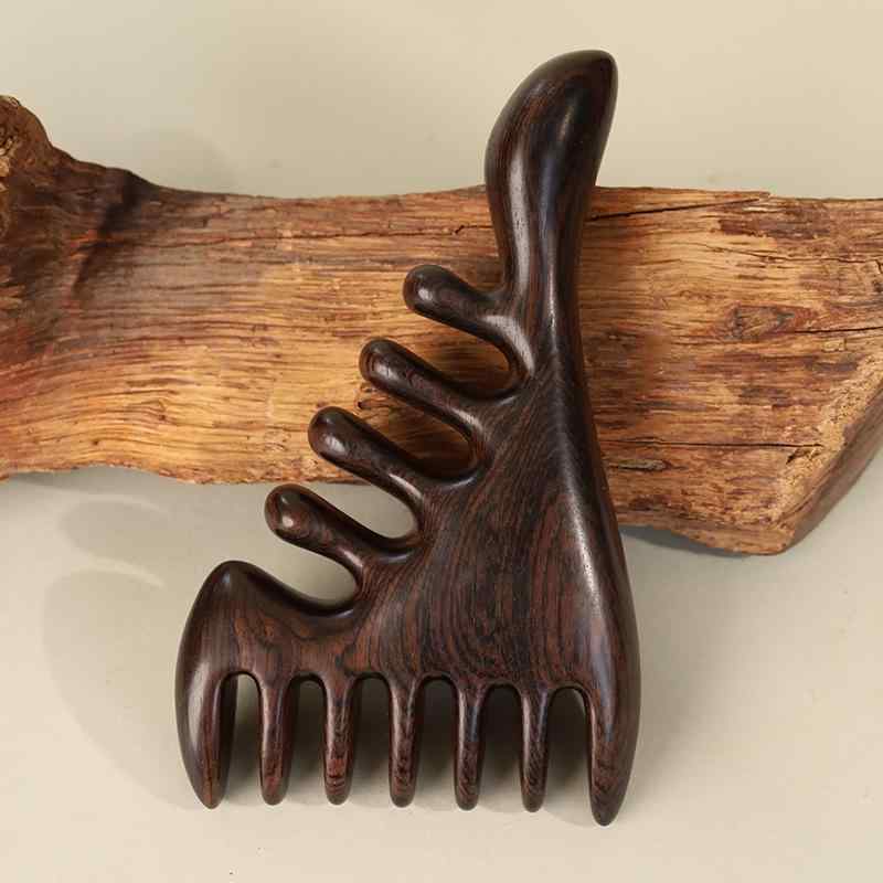 マッサージコーム 紫檀木 親指型グリップ 多機能 木製 ウッドコーム 頭皮ケア 経絡マッサージ 刮痧 カ..