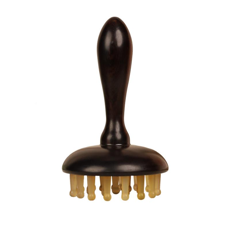 マッサージコーム 紫光檀 羊角 印章型 無垢材 ロングハンドル 頭皮ケア 経絡マッサージ 美髪ケア 全身 ..