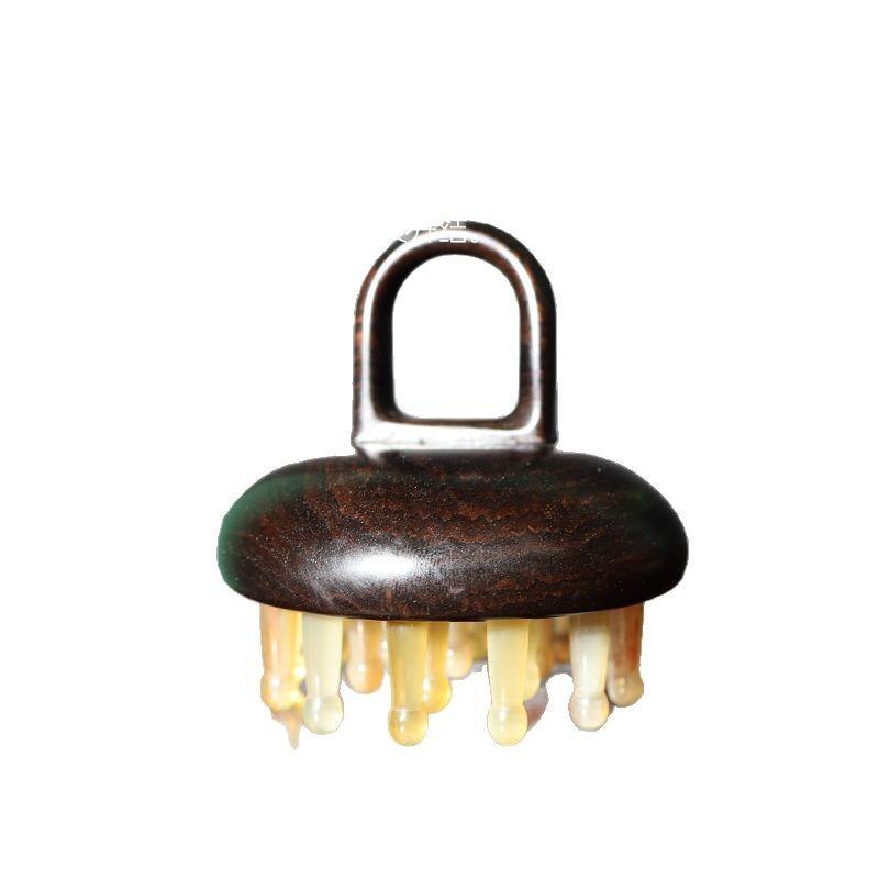 マッサージコーム 牛角 紫檀木 粗目 丸型 頭皮ブラシ 携帯用 天然木 全身用 経絡刺激 血行促進 ツボ押し ヘッドスパ 疲労回復 リラックス 美髪