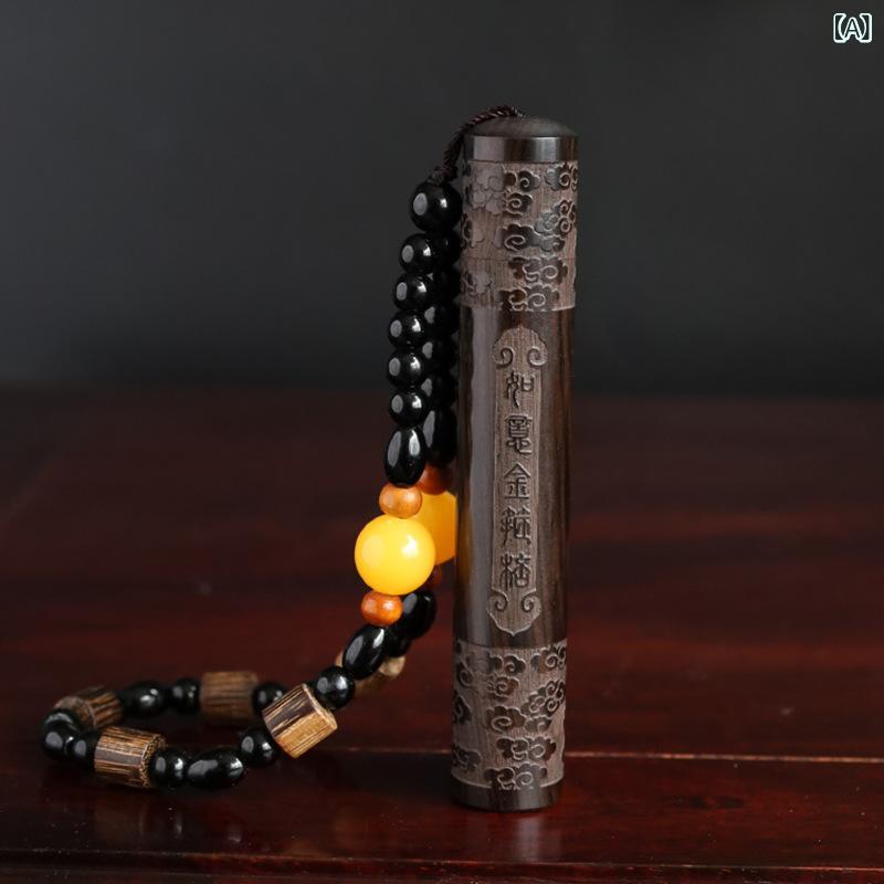 ライター 紫檀木 彫刻 新中式デザイン 如意金箍棒 孫悟空モチーフ 珠チェーン 木製 ウッド センサー式 ..