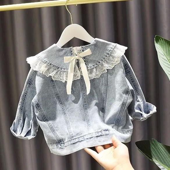 デニムジャケット 女の子 キッズ 春秋物 Gジャン 女児 長袖 襟付き レース フリル かわいい 個性的 韓..