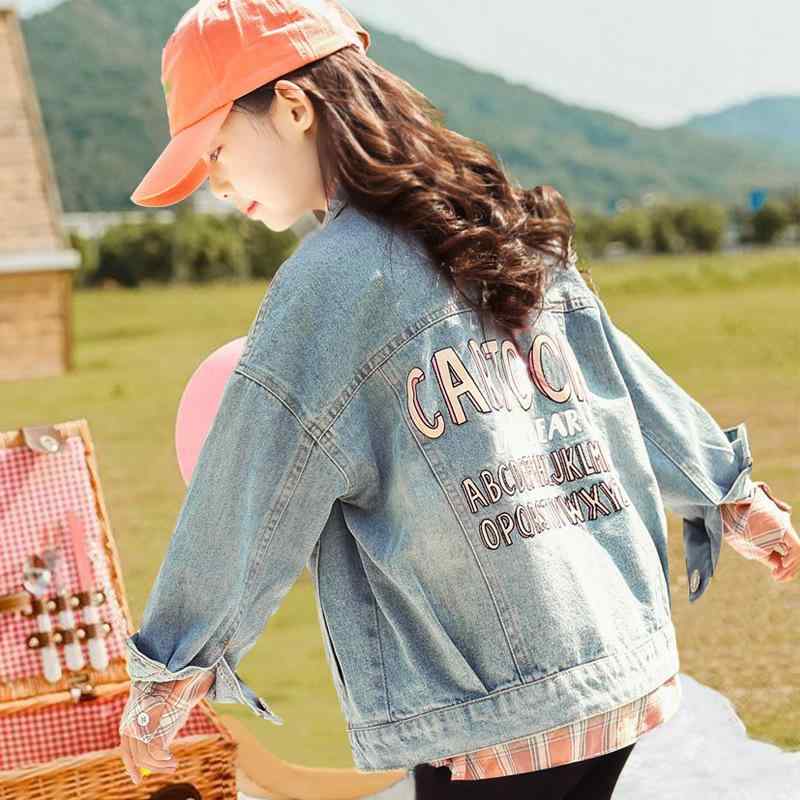 ジャケット 子供 女の子 ジュニア デニムジャケット 春秋 韓国風 おしゃれ 襟付き ショート丈 綿 ブル..