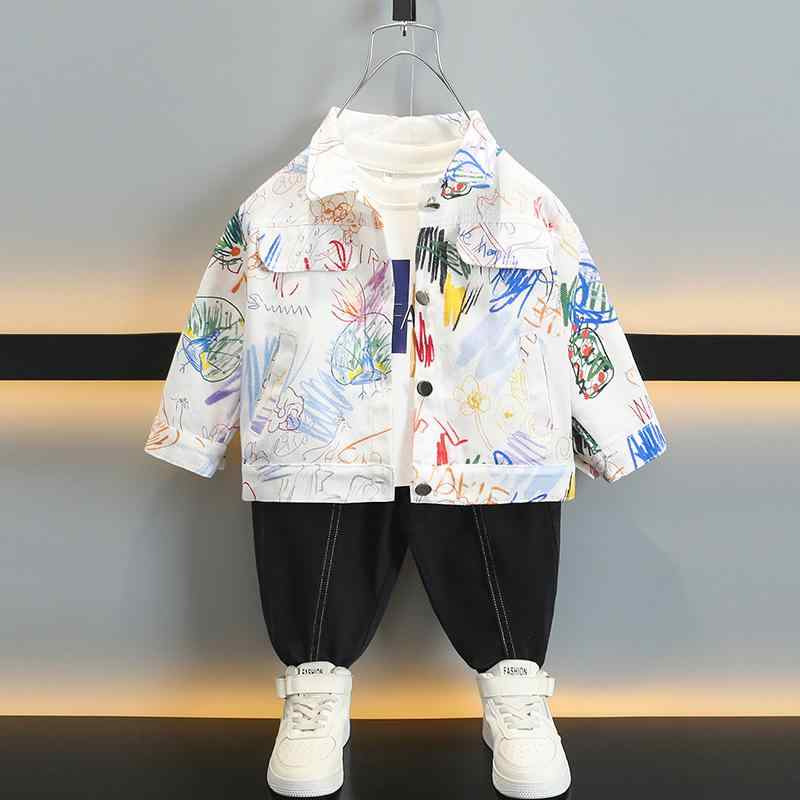 キッズ 男の子 デニムジャケット グラフィティ柄 ショート丈 綿100% 柔らかい肌触り 韓国ファッション ..