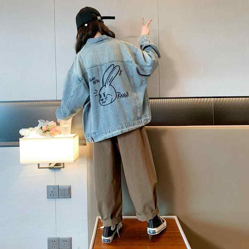 キッズ デニムジャケット 女の子 女児 ガールズ 春秋 うさぎ刺繍 綿 コットン 襟付き 長袖 ショート丈 ..