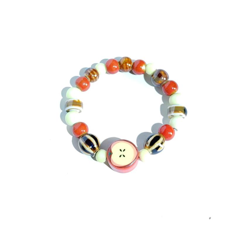 ブレスレット レディース 陶器 セラミック りんご アップルモチーフ かわいい キュート 爽やか 光沢 アクセサリー 腕輪 普段使い デイリー ギフト