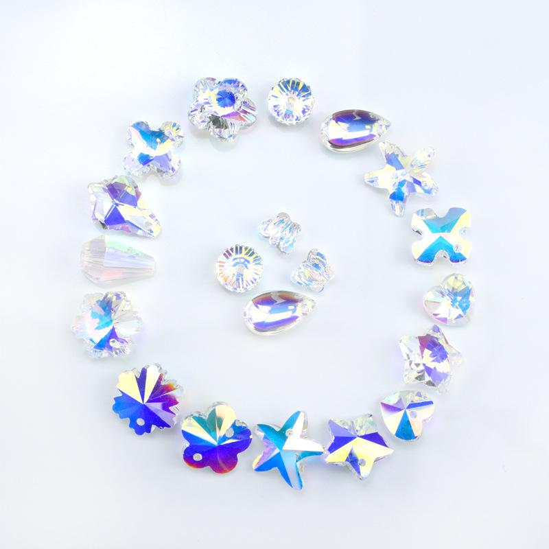 アクセサリーチャーム DIYパーツ 一つ穴 変形ラインストーン ガラス 硝子 電気メッキ加工 蝶 雪の結晶 ..