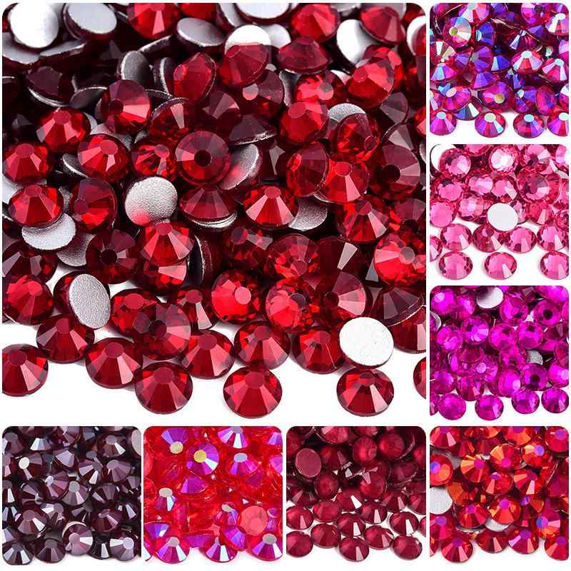 ネイルパーツ ガラス製 フラットバック ラインストーン デコレーションパーツ 輝くチャイナレッド 赤系..