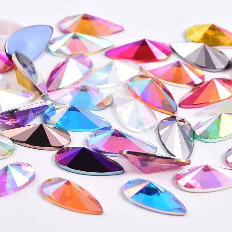 ネイルパーツ アクリル樹脂製 フラットバック 異形 しずく型 ラインストーン DIY手芸用 スマホデコレーション ABカラー キラキラ輝く 電気メッキ加工