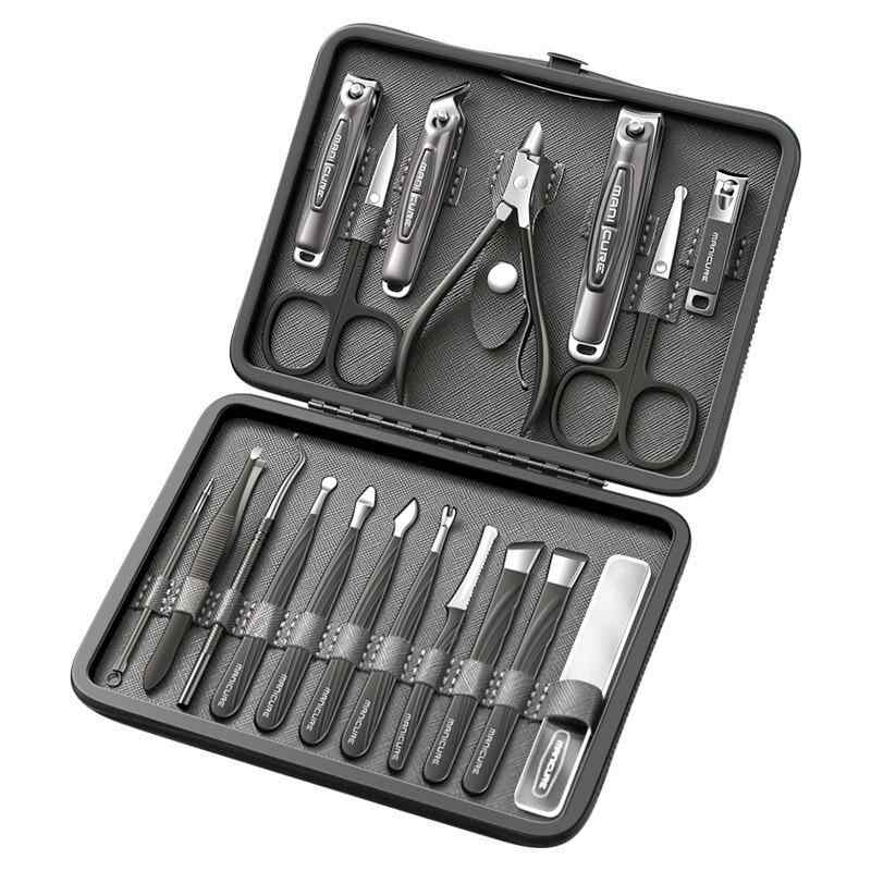 ネイルケアセット 高級感 プロ仕様 グレー 18点セット 爪切り 甘皮ケア 炭素鋼 ステンレス製 多機能 セルフネイル 美爪
