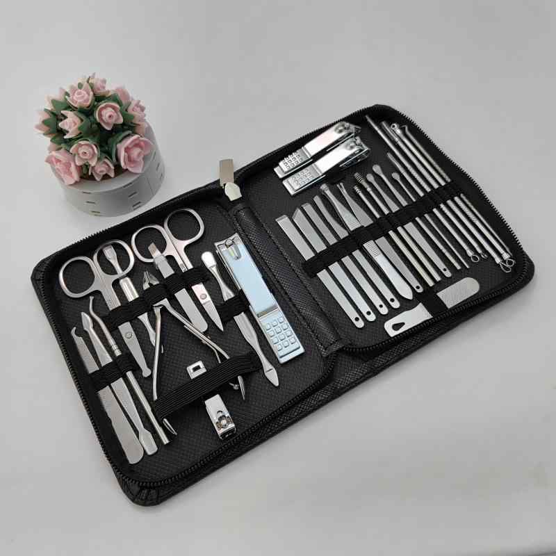 ネイルケア フットケア 30点セット 多機能 ステンレス 炭素鋼製 爪切り 眉毛抜き ニキビ取り 甘皮処理 角質除去 シルバー 美容お手入れツール