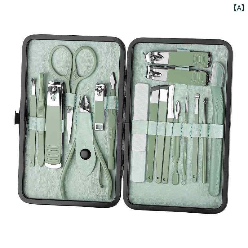 爪切り 男女兼用 キッズ ライムグリーン ネイルケア ツールセット 多機能 ポータブル 家庭用 旅行用 ステンレス製 爪やすり ネイルニッパー ピンセット お手...