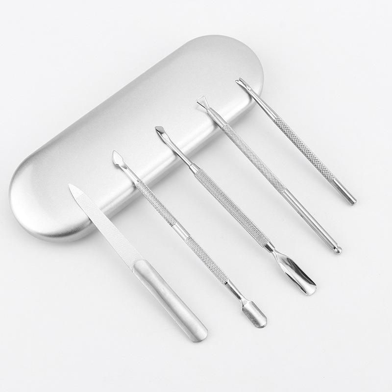 ネイルケアツール ステンレス製 キューティクルプッシャー 5点セット 携帯用 甘皮ケア 爪垢取り 爪溝プッシャー 角質除去 自宅セルフネイル用