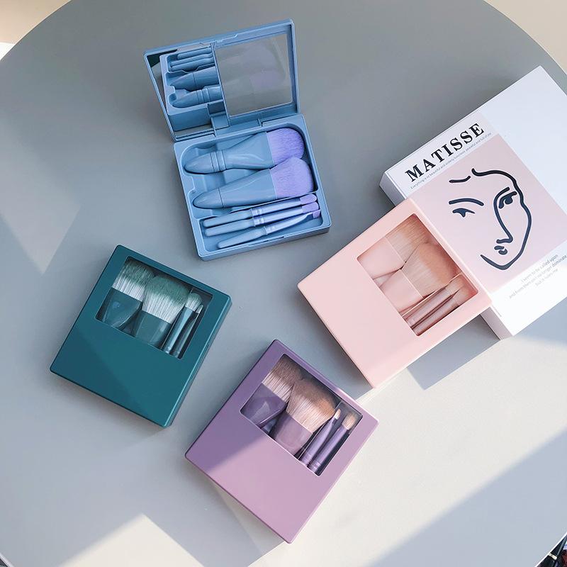 メイクブラシ 5本セット ミニミラー付き 多機能 アイシャドウ フェイスパウダー ファンデーション 携帯..