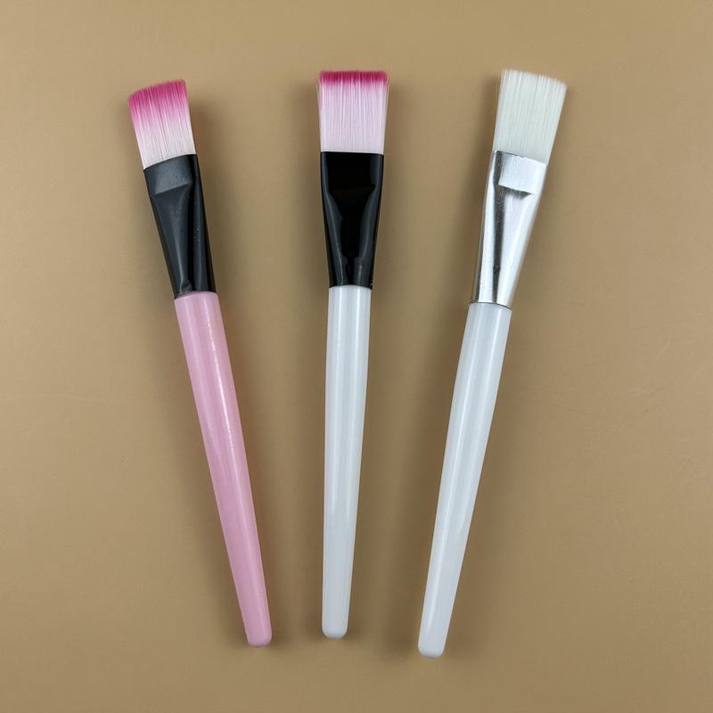 マスクブラシ 顔用 パックツール フェイシャルケア 柔らかい毛 ソフト 肌に優しい 毛抜けにくい メイクブラシ 化粧筆 ナイロン毛 プラスチック製 長柄 白 ピンク