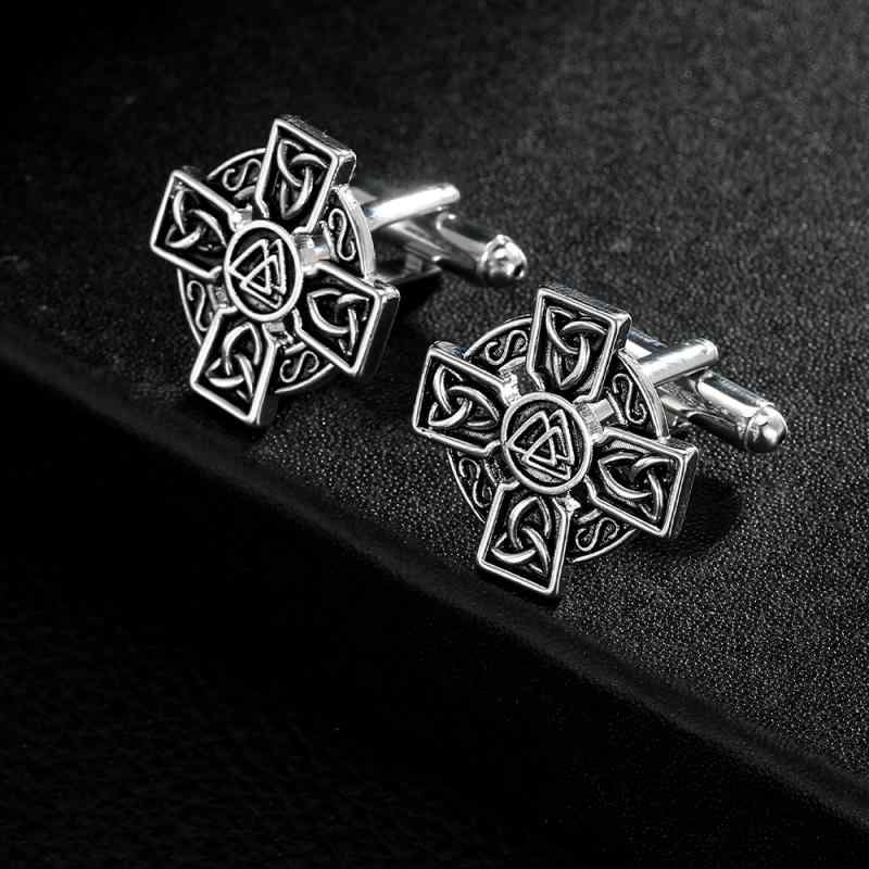 カフスボタン カフリンクス メンズ 男性用 ケルト結び 十字架 幾何学模様 銅製 電気メッキ加工 欧米風 ..