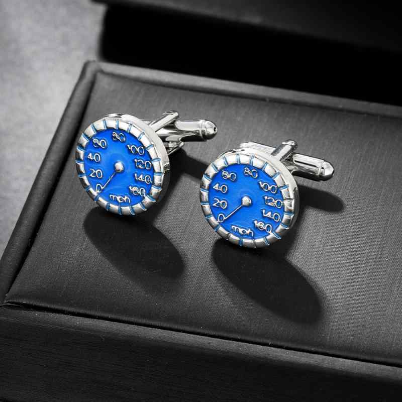 カフスボタン メンズ フレンチスタイル ブルー 車 タコメーター スピードメーター 文字盤 デザイン 合..