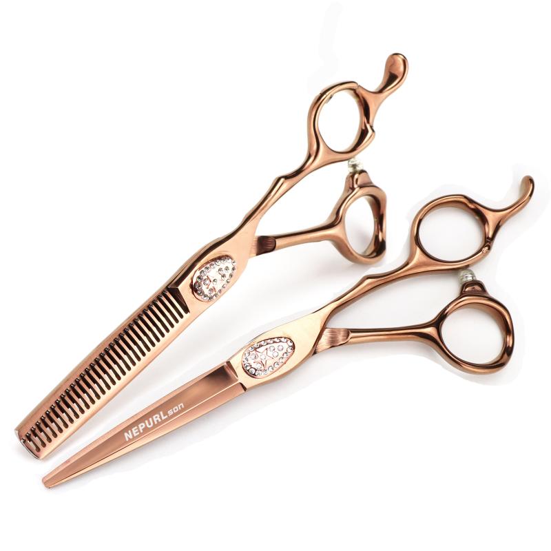 ヘアカットシザー ブロンズカラー アンティークゴールド 6.0インチ 平刃 ストレート セニング スキバサミ 美容師 理容師 プロ仕様 業務用 サロン 理美容師向け