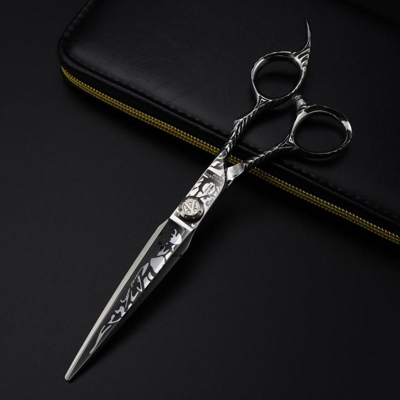 シザー 美容 トリミング 散髪用 ストレート ダマスカス模様 花柄 7インチ 高品質 クロムバナジウム鋼 ..