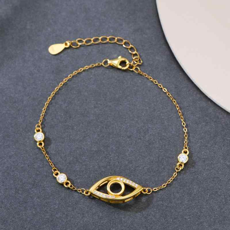 ブレスレット 空枠 はめ込み 男女兼用 S925シルバー ゴールドメッキ 一粒ジルコニア デビルズアイ 悪魔..