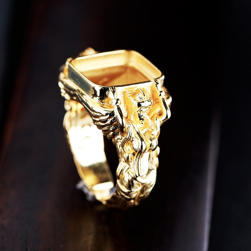 指輪 男性用 メンズ S925純銀 シルバー 空枠 台座 石座 宮廷風 レトロ アンティーク調 ヴィンテージ加工 ターコイズ 翡翠 南紅瑪瑙 石留め用 ハンドメイド DIY アクセサリーパーツ