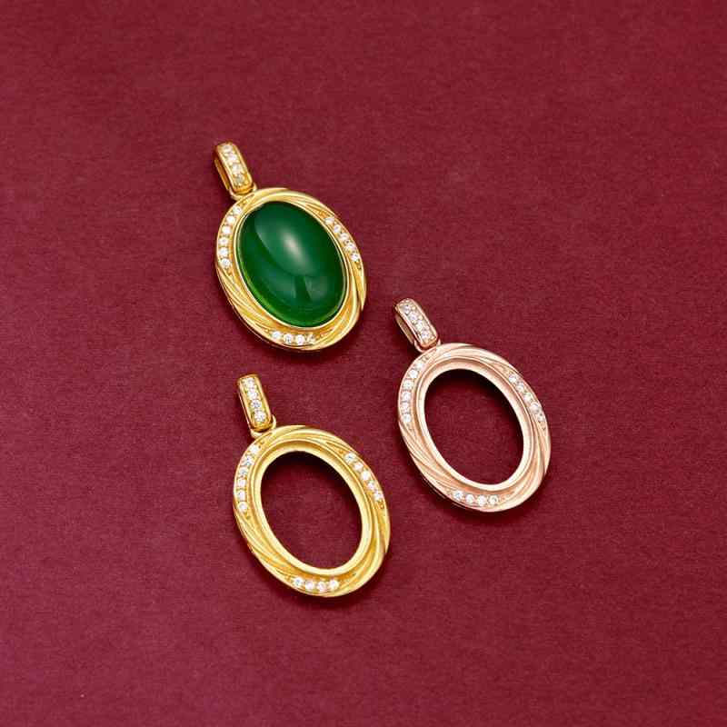 ペンダント S925シルバー 金メッキ 卵形 オーバル フクリン留め 空枠 上品 おしゃれ ライトジュエリー 高級感 ゴールド ローズゴールド