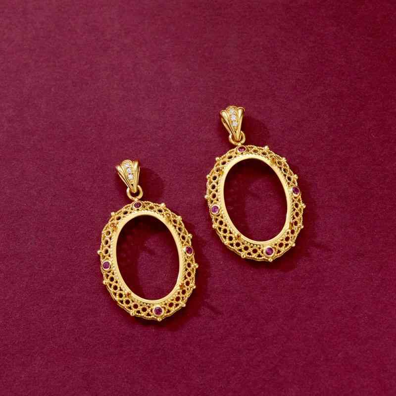 ペンダントトップ 空枠 S925シルバー 金メッキ ゴールドカラー 卵形 爪留め 台座 未加工 石なし 繊細 上品 高級感 DIY ハンドメイド用 オリジナルアクセサリーパーツ 13×18mm