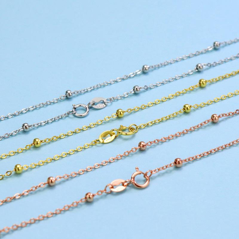 ネックレス 男女兼用 S925 シルバー ポリッシュ加工 ビーズチェーン プレーン 華奢 鎖骨 アズキチェーン ホワイトゴールド イエローゴールド ローズゴールド 電気メッキ加工 シンプル カジュアル エレガント(4)