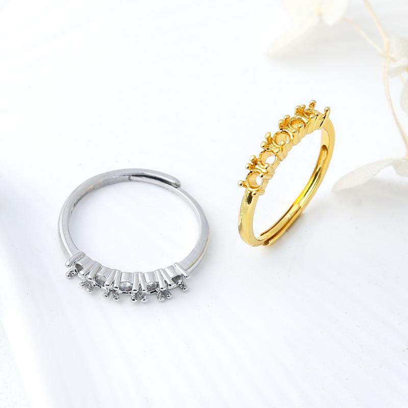 指輪 空枠 レディース エレガント リング台座 3mm幅 5石配置 翡翠 天然石 ルースストーン用 サイズ調整可能 DIY ハンドメイドパーツ 銅製 電気メッキ加工 幾何学デザイン プラチナカラー ゴールドカラー かわいい 上品