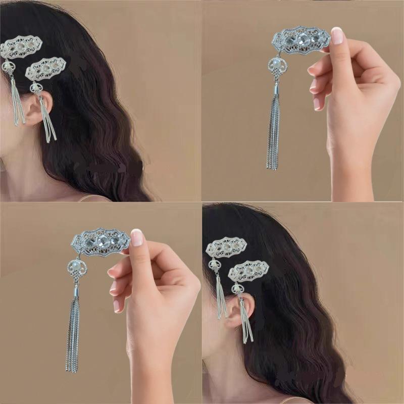 ヘアアクセサリー レディース 民族風 レトロ フリンジ タッセル ビジュー ラインストーン 鈴チャーム ..