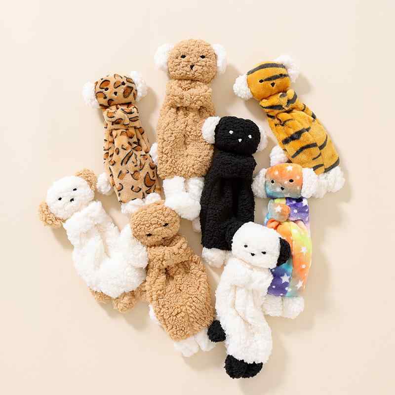 ベビーおもちゃ 新生児 乳幼児 ぬいぐるみ 安撫タオル パペット 指人形 ラムフリース ふわふわ 柔らかい 寝かしつけ 安眠 抱っこ 犬 ドッグ ホワイト ピンク アニマル柄