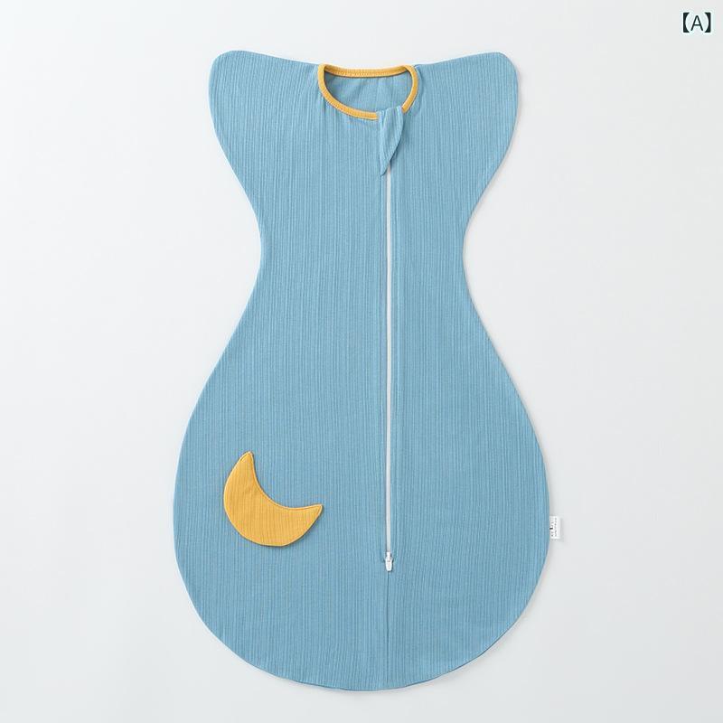 寝袋 おくるみ ベビー 新生児 乳幼児 モロー反射対策 安眠 バンザイ型 着るタイプ コットン 薄手 オールシーズン 睡眠用 月柄 アイボリー ピンク ブルー 2