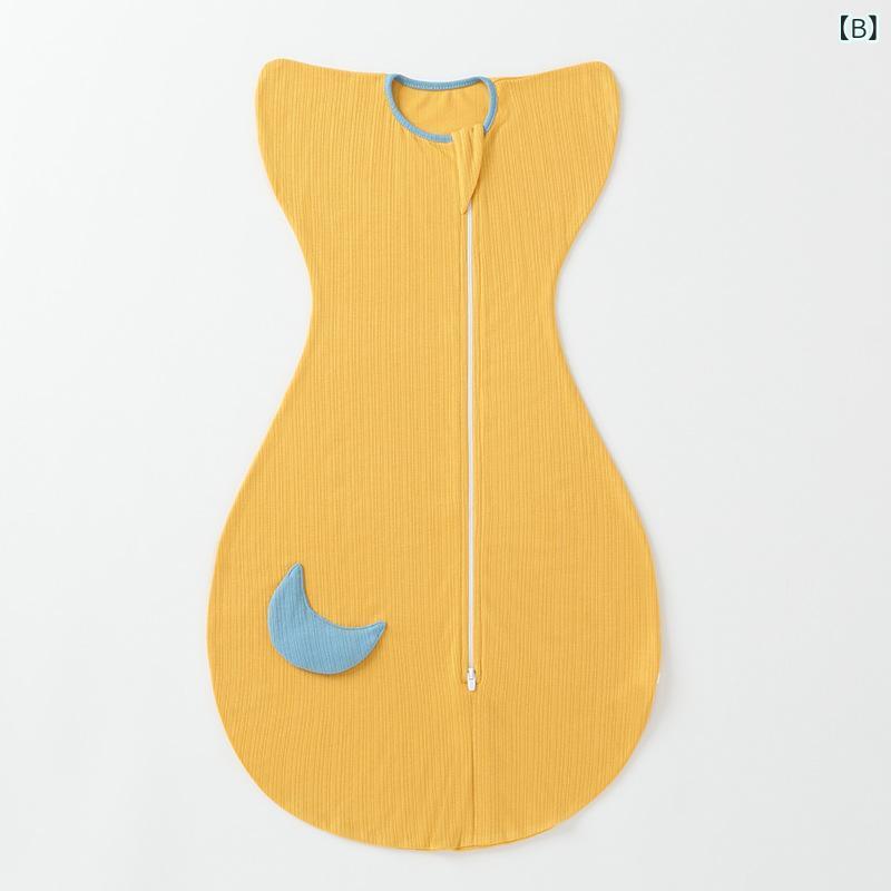 寝袋 おくるみ ベビー 新生児 乳幼児 モロー反射対策 安眠 バンザイ型 着るタイプ コットン 薄手 オールシーズン 睡眠用 月柄 アイボリー ピンク ブルー 3