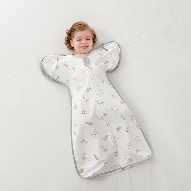 スリーパー ベビー 新生児 おくるみ スワドル モロー反射防止 綿100% コットン 春夏秋冬 オールシーズン 多機能 2WAY 袖付き 薄手 安眠 一体型
