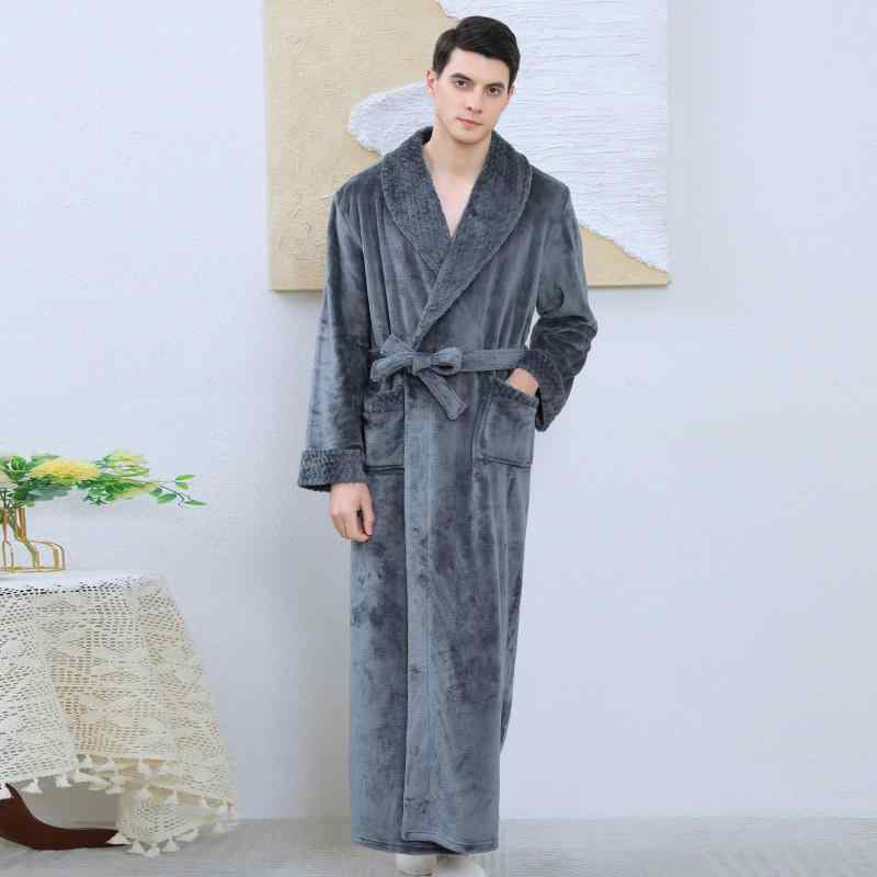 バスローブ メンズ 男性用 フランネル サンゴフリース ポリエステル 長袖 ロング丈 襟付き 大きいサイ..