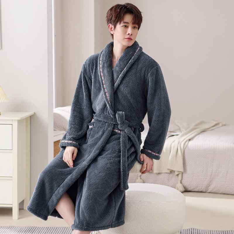 バスローブ メンズ 男性用 秋冬 サンゴフリース フランネル ポリエステルフリース 超厚手 保温 暖かい ..