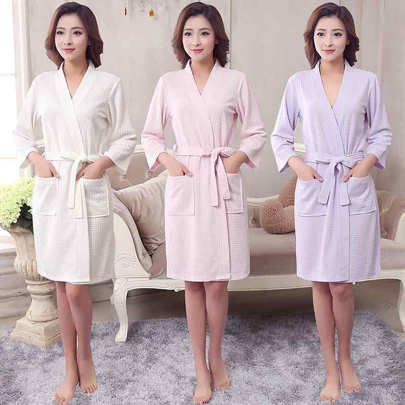 バスローブ 男女兼用 カップル ペア 春夏 薄手 軽量 ワッフル生地 吸水速乾 ミドル丈 ガウン ナイトガ..