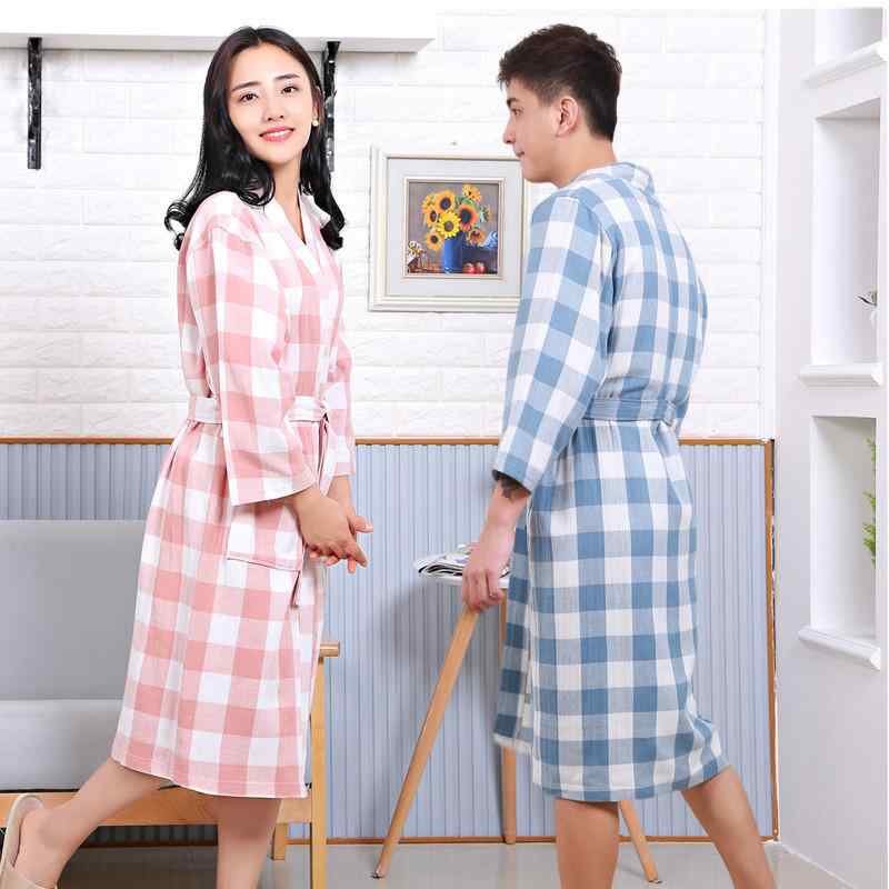 バスローブ カップル 男女兼用 綿100% コットン 二重ガーゼ タオル地 薄手 透けにくい 春夏 ホテル ルームウェア パジャマ 部屋着 リラックス ガウン ナイトガウン 吸湿速乾 快適