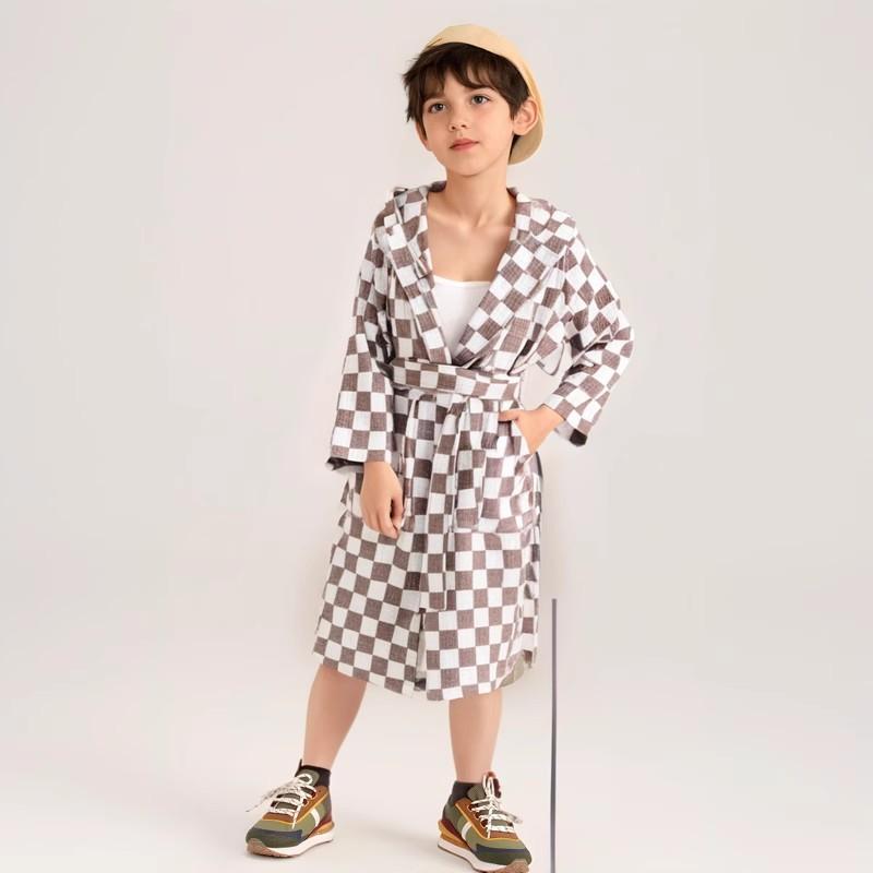 バスローブ 子供用 ベビー キッズ 男女兼用 綿100% コットン 天然素材 二重ワッフル生地 吸水速乾 湯上..