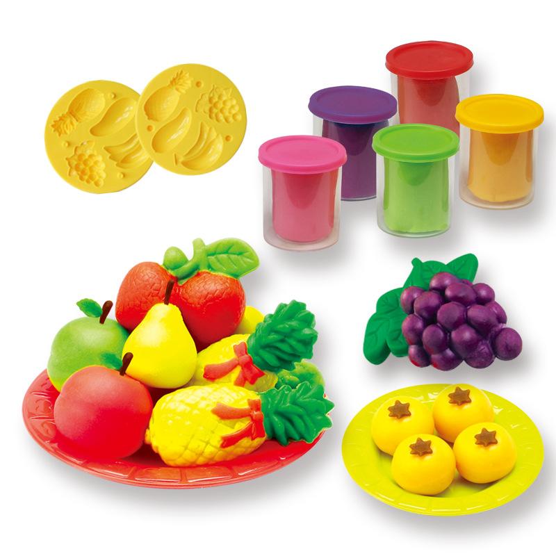 粘土 知育玩具 キッズ 3D カラーねんど プレイ・ドー フルーツフード 型 ツールセット 創造力 指先の発達 手と目の協調 ごっこ遊び カラフル 6色 おもちゃ