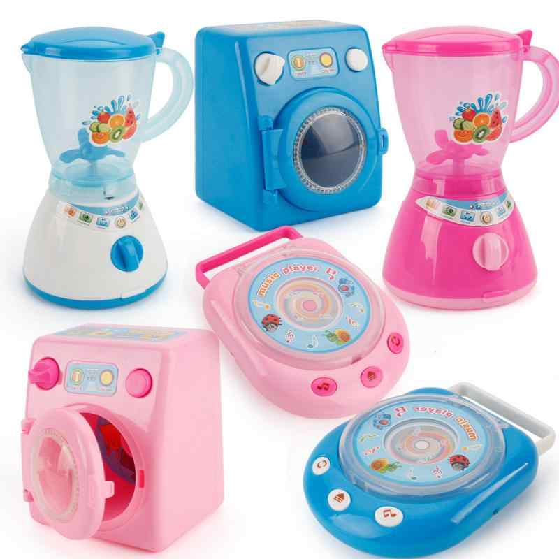 おもちゃ 子供 キッズ 男の子 女の子 おままごと ミニチュア リアル ごっこ遊び ジューサー ミキサー ドラム式洗濯機 CDプレーヤー キッチン家電 調理器具 プラスチック製 知育玩具 思考力 想像力 親子遊び 4歳 5歳 6歳 ピンク ブルー