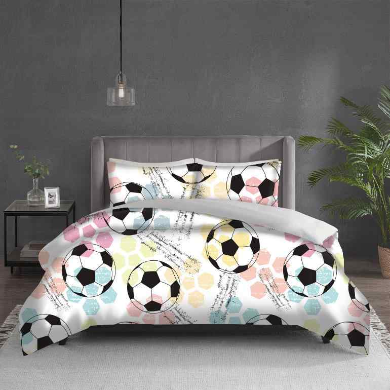 寝具セット キッズ 子供用 男の子 3Dデジタルプリント サッカー柄 布団カバーセット ベッドカバー式 ピーチスキン加工 ポリエステル綿 アニメ キャラクター スポーツデザイン 3点セット 寝室用 普段使い