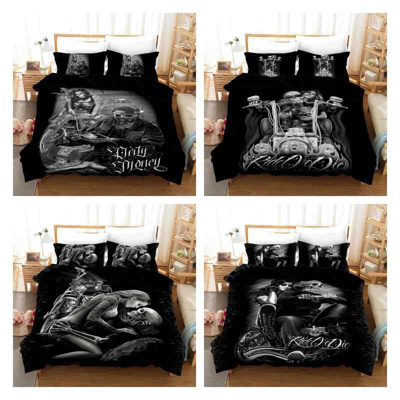 布団カバー メンズ スカル バイク ゴシック ダーク デジタルプリント ピーチスキン なめらか クール 枕..