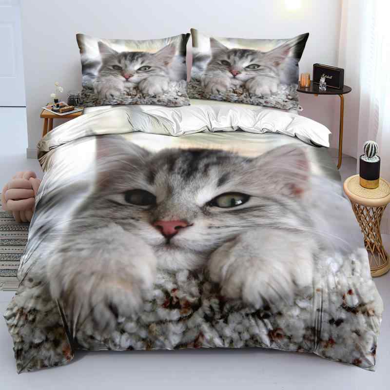 掛け布団カバー かわいい 猫柄 アニマル柄 3点セット ポリエステル綿 ピーチスキン加工 枕カバー 寝具 ..