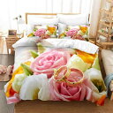 寝具 高級感 ロマンチック 薔薇柄 フラワーデザイン デジタルプリント 掛け布団カバー 3点セット ワイドキングサイズ 化学繊維 ベッドルーム インテリア