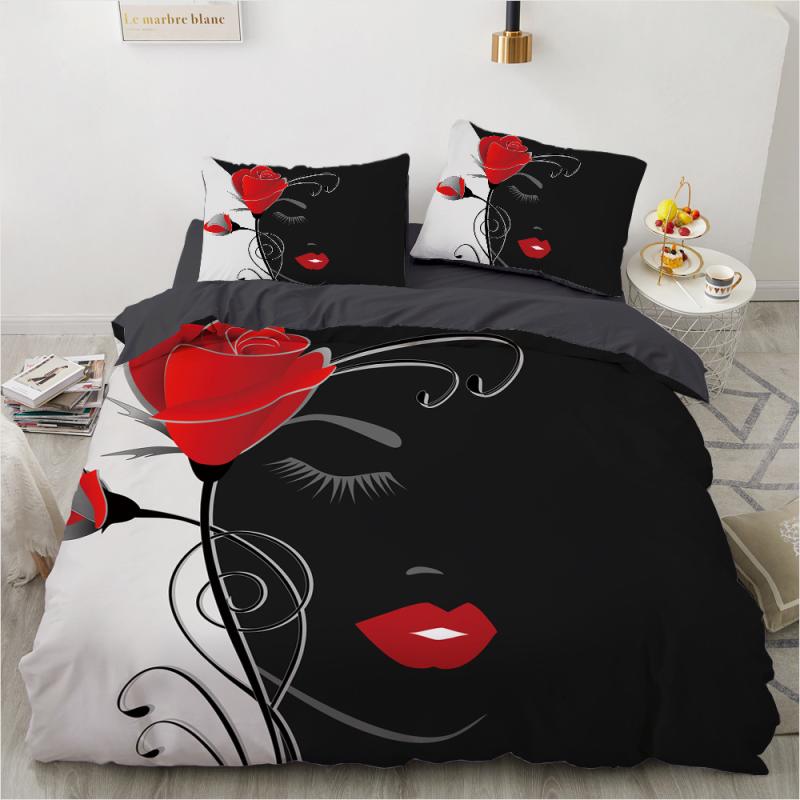 寝具 レディース デジタルプリント 掛け布団カバー 枕カバー 3点セット ポリエステル素材 ツイル織り ..