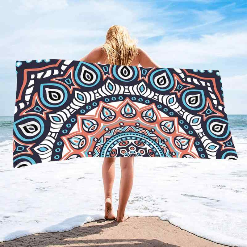 ビーチタオル マイクロファイバー マンダラ柄 ペイズリー柄 両面起毛 大判 吸水速乾 軽量 薄手 コンパクト プール 海水浴 リゾート 旅行 アウトドア 水泳 バス用 大判 肌掛け マルチカバー 春夏
